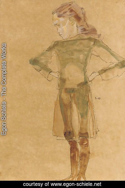 Egon Schiele - Stehendes Madchen mit durchsichtigem Kleid