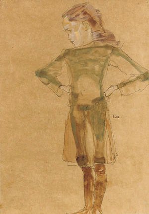 Egon Schiele - Stehendes Madchen mit durchsichtigem Kleid