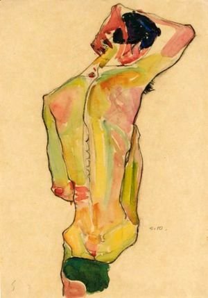 Egon Schiele - Sitzender Mannlicher Ruckenakt (Seated Male Nude, Back View)