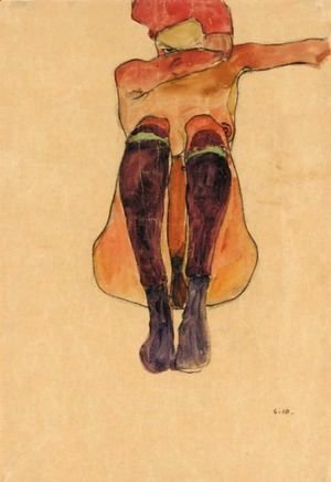 Egon Schiele - Sitzender Akt Mit Lila Strumpfen (Seated Nude With Violet Stockings)