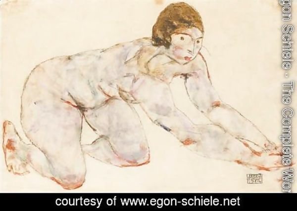 Egon Schiele - Kniender Weiblicher Akt (Crouching Female Nude)