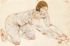 Egon Schiele - Kniender Weiblicher Akt (Crouching Female Nude)