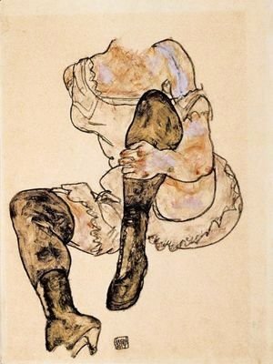 Egon Schiele - Sitzende Mit Angezogenem Linken Bein (Torso)