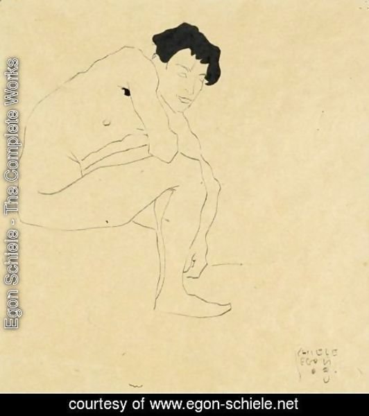 Egon Schiele - Sitzender Mannlicher Akt (Seated Male Nude)