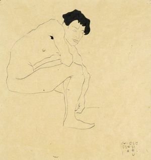 Egon Schiele - Sitzender Mannlicher Akt (Seated Male Nude)