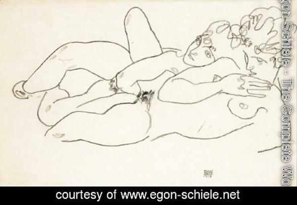 Egon Schiele - Zwei Liegende Akte (Two Reclining Nudes)