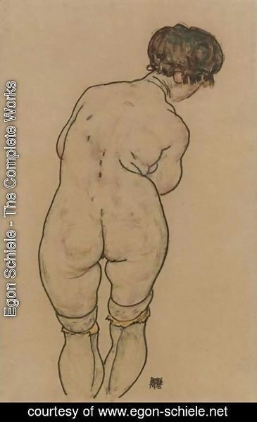 Egon Schiele - Stehender Weiblicher Ruckenakt (Standing Female Nude Seen From Behind)