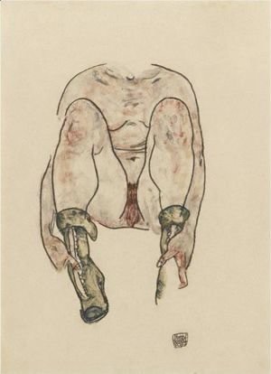 Egon Schiele - Seated Female Nude With Green Boots