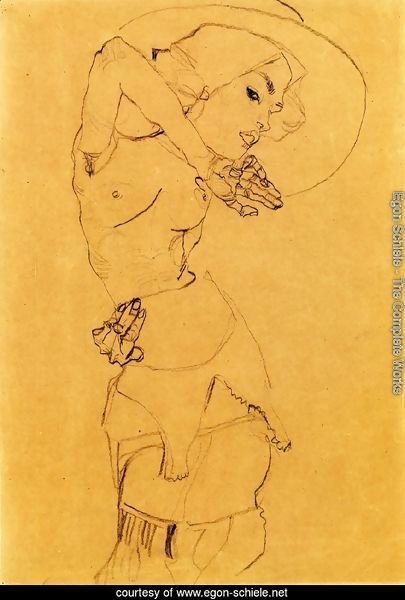 Standing Nude With Large Hat (Gertrude Schiele)
