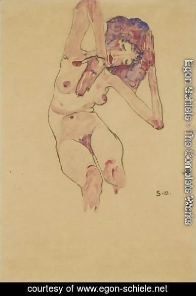 Sitzender Frauenakt Mit Geneigtem Kopf Und Erhobenen Armen (Seated Female Nude With Tilted Head And Raised Arms) 2