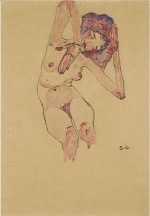 Egon Schiele - Sitzender Frauenakt Mit Geneigtem Kopf Und Erhobenen Armen (Seated Female Nude With Tilted Head And Raised Arms) 2
