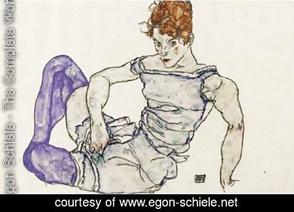 Egon Schiele - Sitzende Frau Mit Violetten Strumpfen