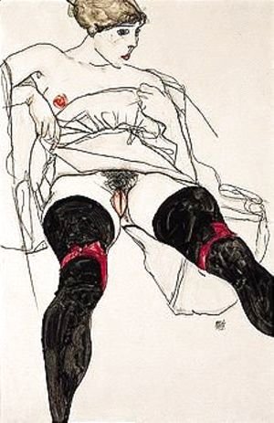 Egon Schiele - Reclining nude with black stockings