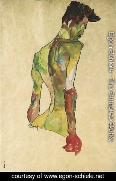 Egon Schiele - Male Nude in Profile Facing Right
