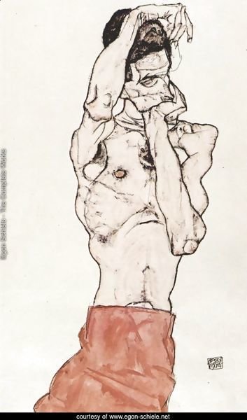 Male Nude with red scarf