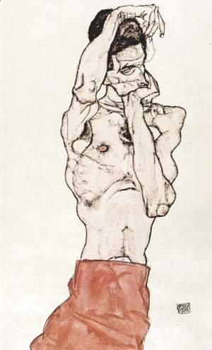 Male Nude with red scarf