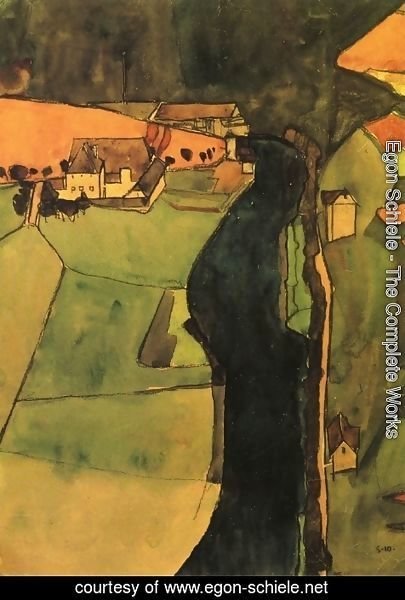 Egon Schiele - Town on the Blue River