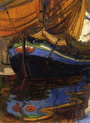 Egon Schiele - Sailing Boat with Reflection in the Water