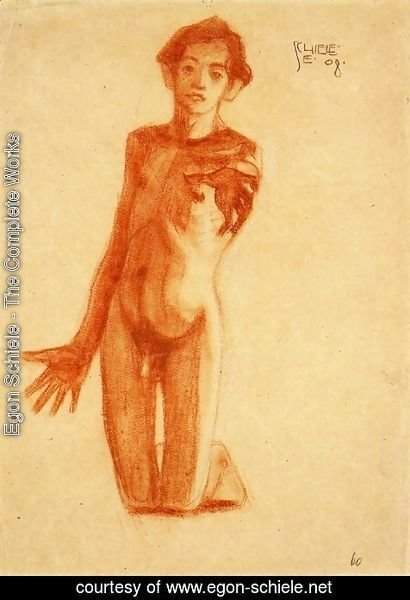 Egon Schiele - Kneeling Young Man
