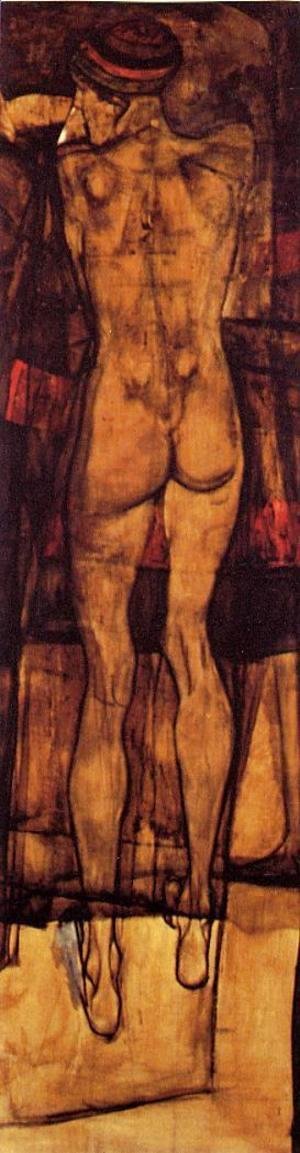 Egon Schiele - Female Nude   Back View