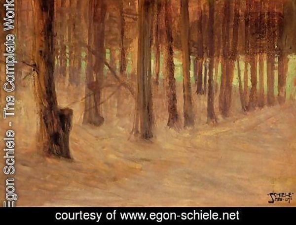 Egon Schiele - Forest With Sunlit Clearing In The Background