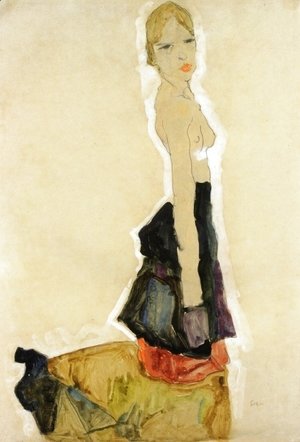 Egon Schiele - Kneeling Semi Nude