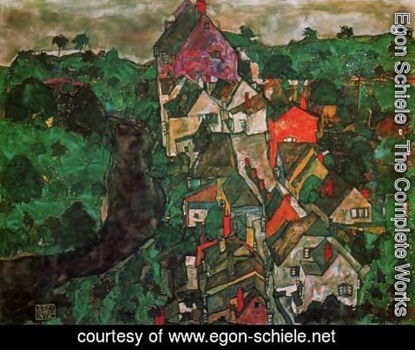 Egon Schiele - Krumau Landscape Aka Town And River