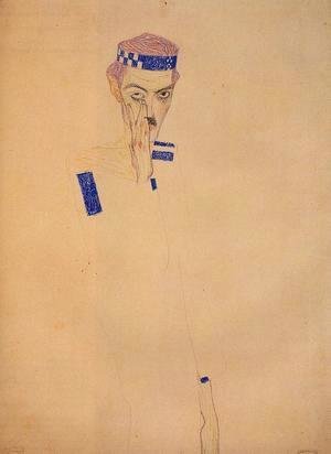 Egon Schiele - Man With Blue Headband And Hand On Cheek