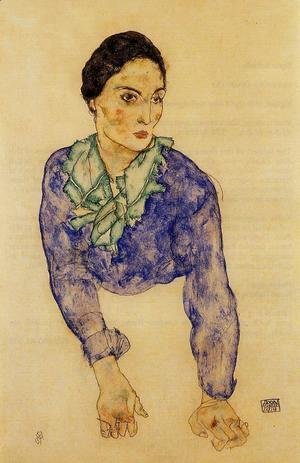 Egon Schiele - Portrait Of A Woman With Blue And Green Scarf