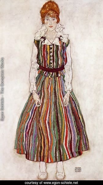 Portrait Of Edith Schiele In A Striped Dress
