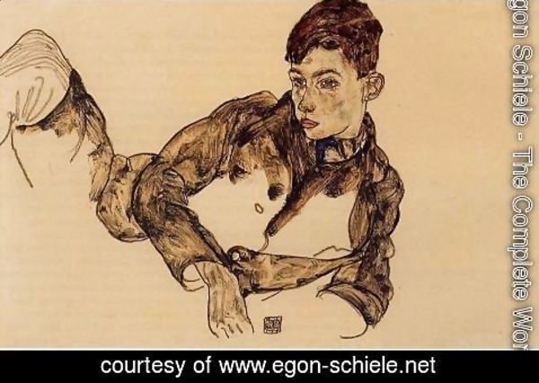 Egon Schiele - Reclining Boy Leaning On His Elbow