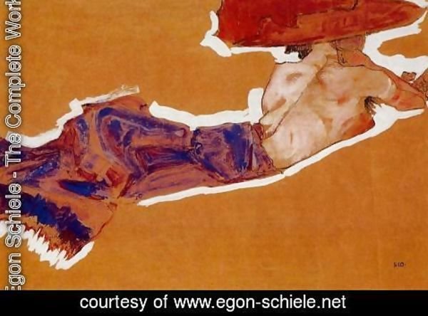 Egon Schiele - Reclining Semi Nude With Red Hat