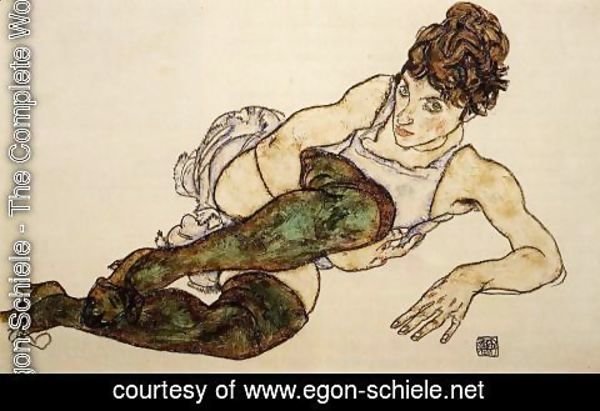 Egon Schiele - Reclining Woman With Green Stockings Aka Adele Harms