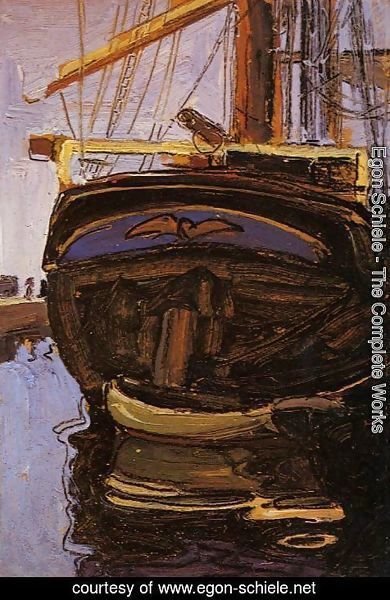Egon Schiele - Sailing Ship With Dinghy