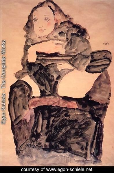 Egon Schiele - Seated Girl With Raised Left Leg