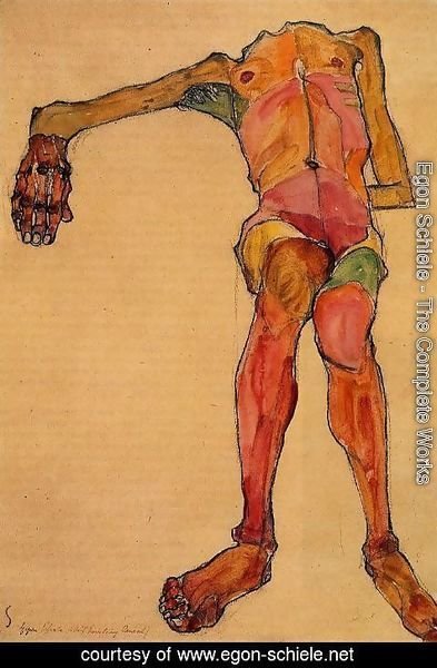 Egon Schiele - Seated Male Nude  Right Hand Outstretched
