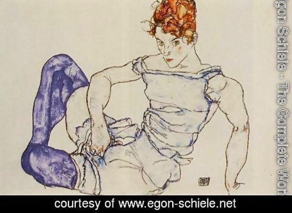 Egon Schiele - Seated Woman In Violet Stockings