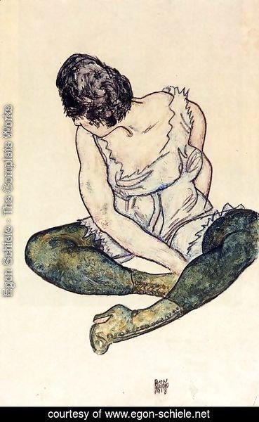 Egon Schiele - Seated Woman With Green Stockings
