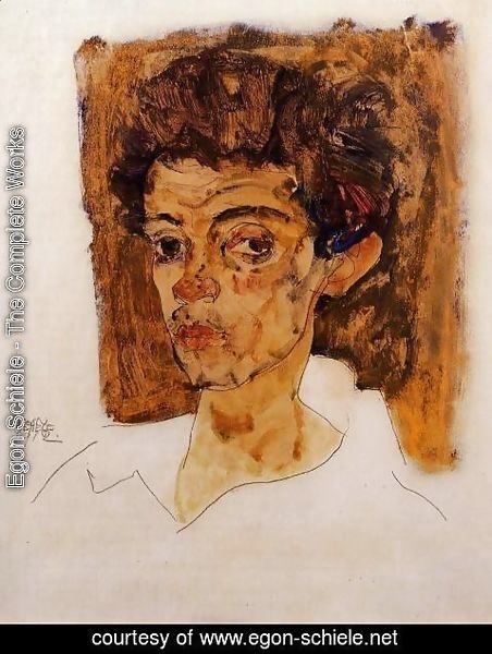 Egon Schiele - Self Portrait With Brown Background