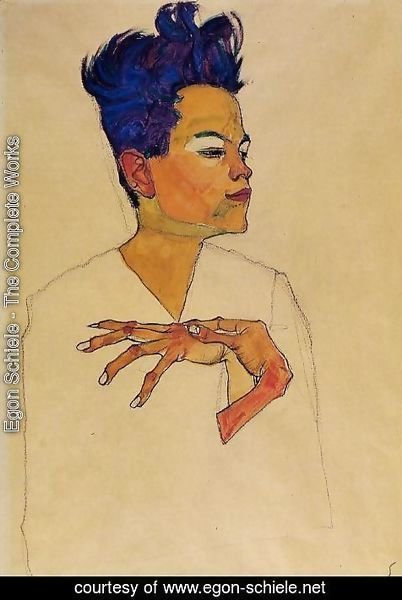 Egon Schiele - Self Portrait With Hands On Chest