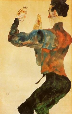 Egon Schiele - Self Portrait With Raised Arms  Back View