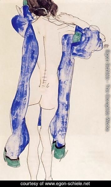 Egon Schiele - Standing Female Nude In A Blue Robe