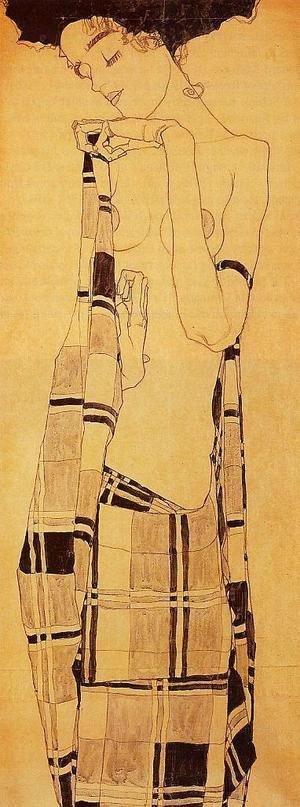 Egon Schiele - Standing Girl In A Plaid Garment