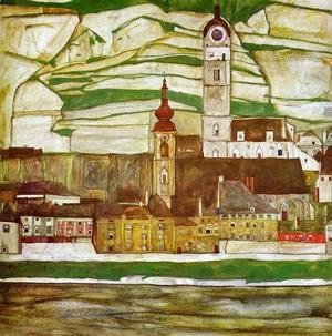 Egon Schiele - Stein On The Danube With Terraced Vineyards