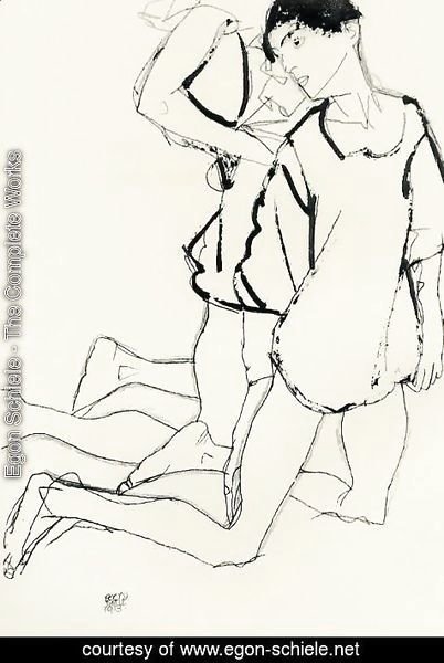 Egon Schiele - Two Kneeling Figures Aka Parallelogram