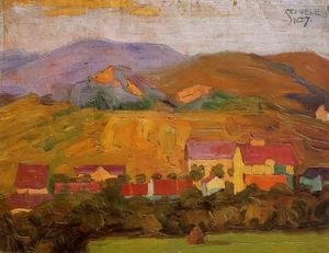 Egon Schiele - Village With Mountains