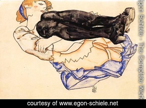 Egon Schiele - Woman With Blue Stockings