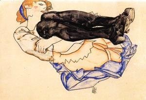 Egon Schiele - Woman With Blue Stockings